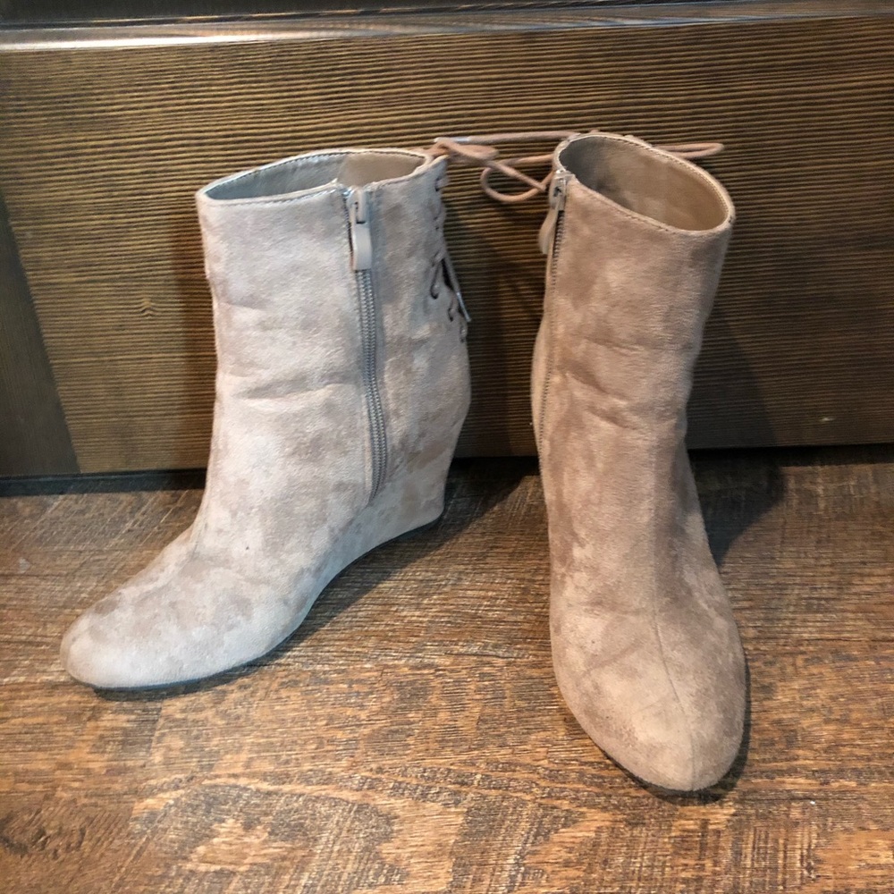 Beige wedge booties